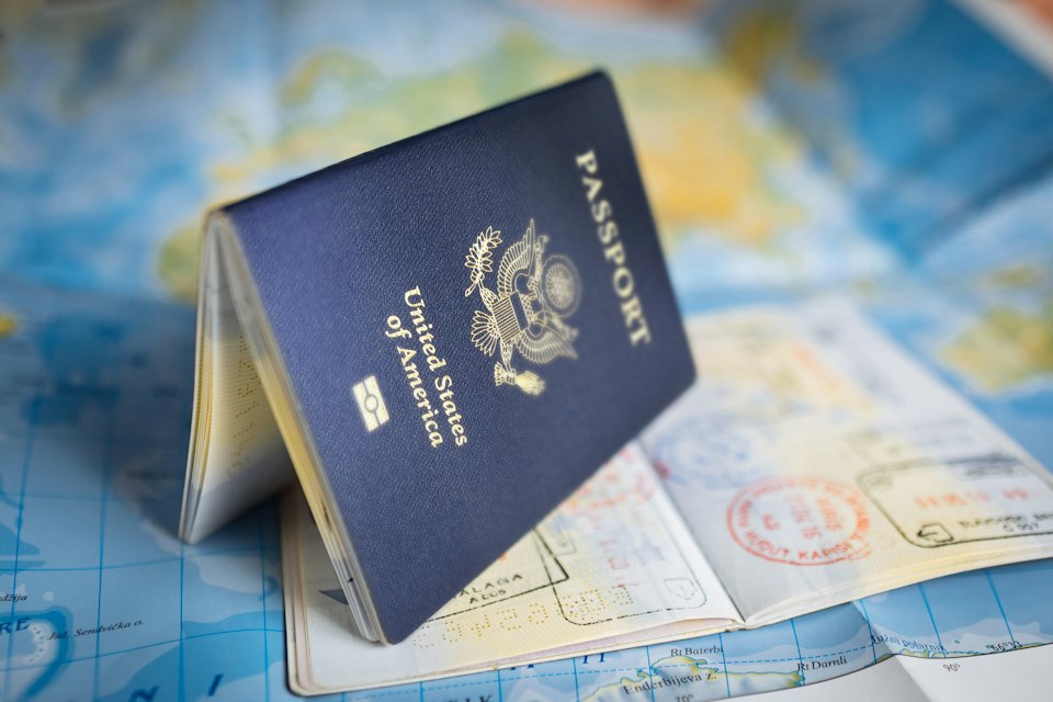 Passport on a world map