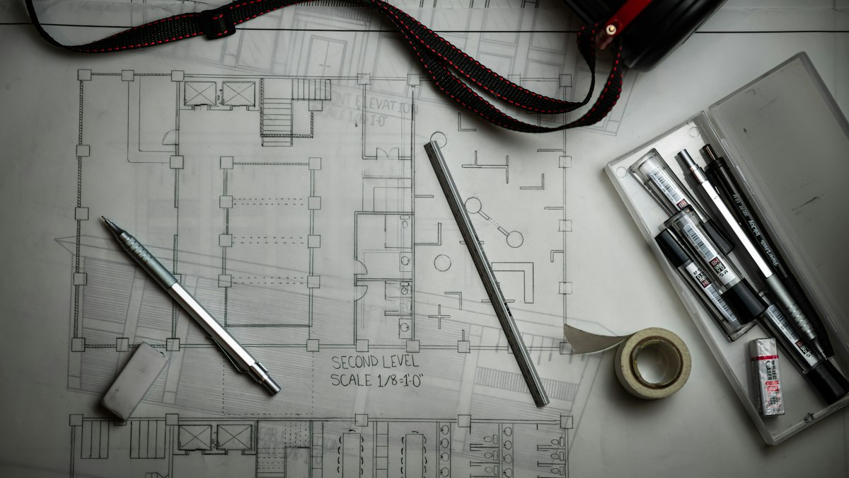 Engineering drawing with drafting instruments